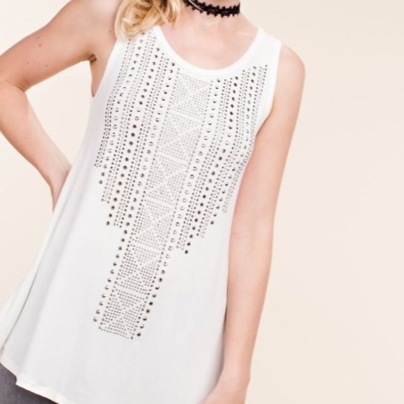 Womens VOCAL White Crystal Tank Tunic S M L XL - Picture 5 of 7